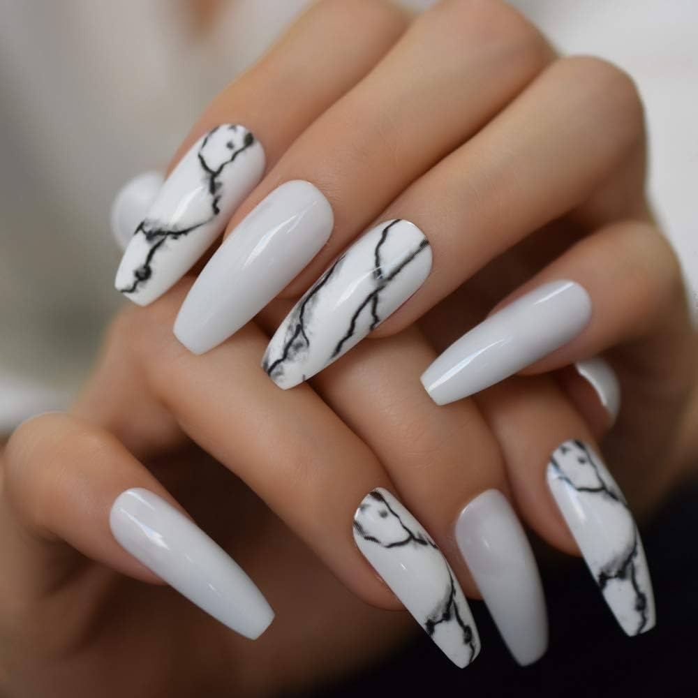 Marble White Nails Style