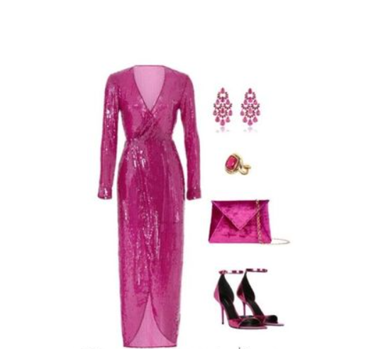 Pink Sequin Dress With Simple Accessories