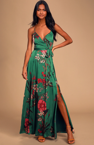 Still the One Emerald Green Floral Print Satin Maxi Dress