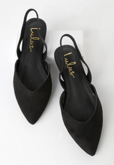 Lulus Mae Black Suede Pointed-Toe Slingback Flats