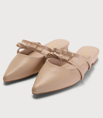 Lulus Lyanna Light Nude Pointed-Toe Bow Mules