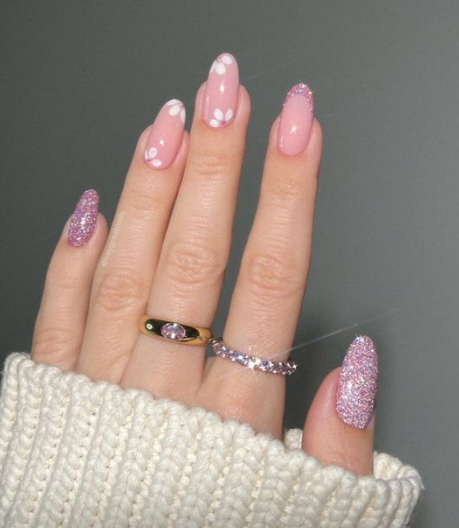 Floral Pink Ombre Nails