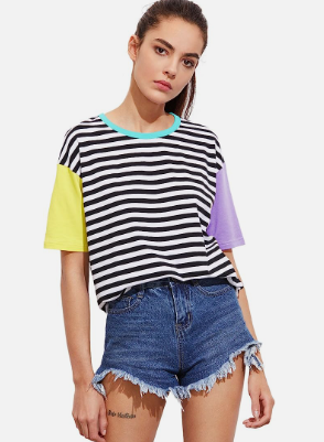 Striped T-Shirt With Denim Shorts