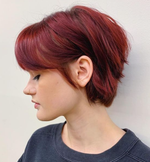 Dark Red Hair Pixie Cut Style