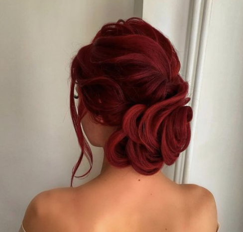 Dark Red Hair Twisted Updo Style