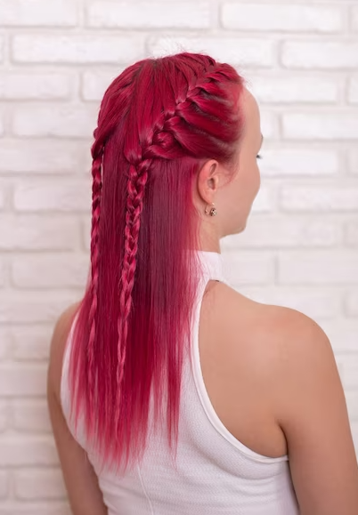 Dark Red Hair Side Braid Style