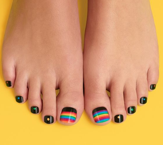 Rainbow Splash Toe Nail Design