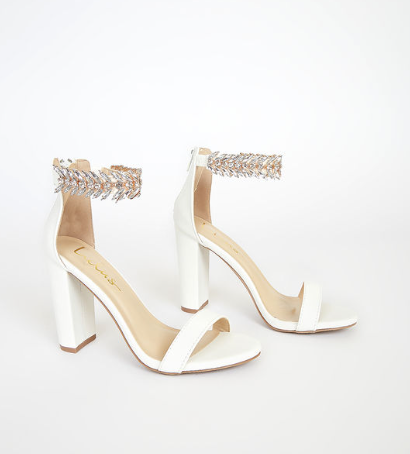 Mylan White Ankle Strap Heels