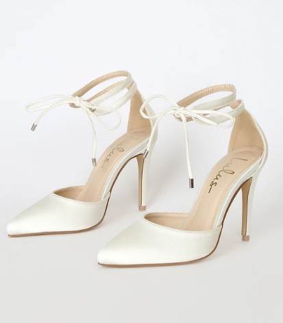 Luykle White Satin Strap Pumps