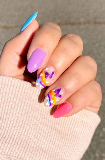 Rainbow Butterfly Nails