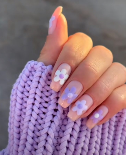 Playful Purple Flower Nails