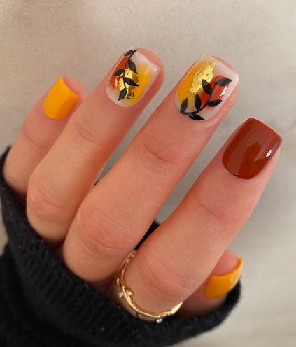 Pumpkin Spice Flower Nails