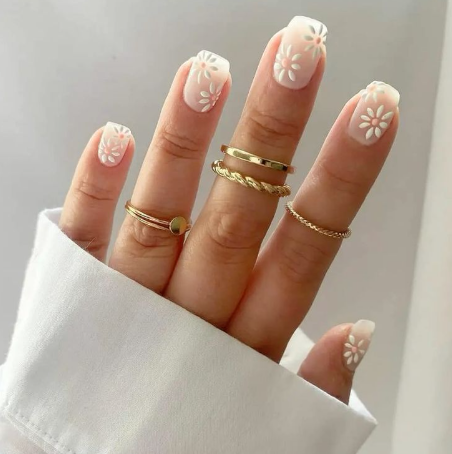 Short White Flower Nails