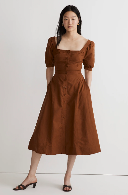 Madewell Seamed Puff-Sleeve Midi Dress