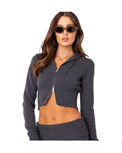 Women's Knitted Hooded Cardigan With Zipper