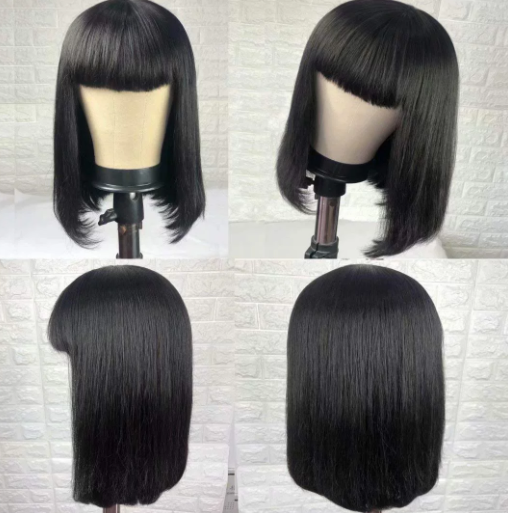 Brazilian Virgin Human Hair Bob Wigs With Bangs  