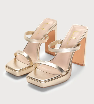 Lulus - Gold Metallic Square Toe Platform Sandals