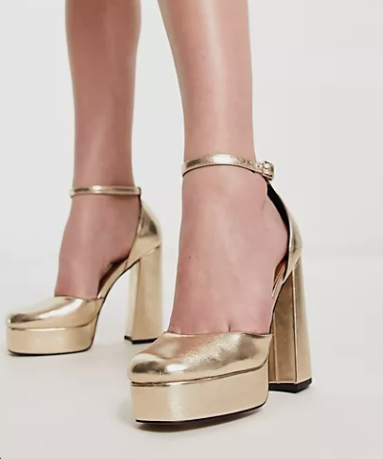 Asos - Ankle Strap Gold Platform Heels 