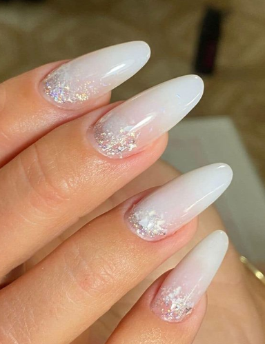 Shimmery Milky White Nails