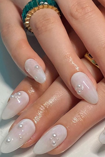 Pearls Milky White Nails