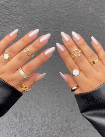 Chrome Milky White Nails