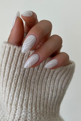 Swirl Milky White Nails