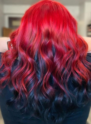 Reverse Ombre Red and Black Hair