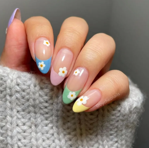 Rainbow Floral French Tips