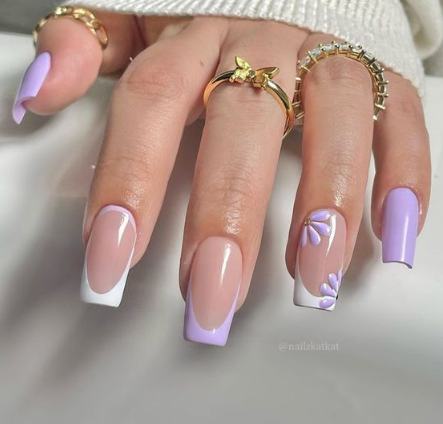 Floral Accent Square Nails