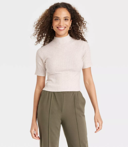 Mock Turtleneck Ribbed Sweater