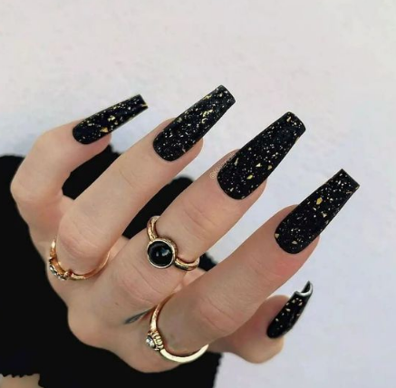 Confetti Black Acrylic Nails