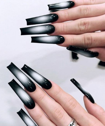 Aura Black Acrylic Nails