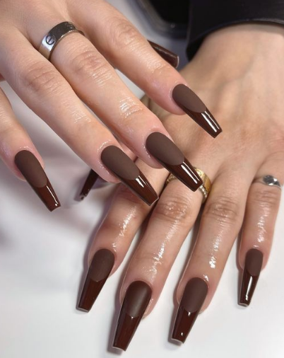 Chocolate Monochrome Long Nails