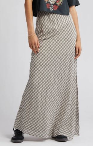 Side Slit Plaid Maxi Skirt