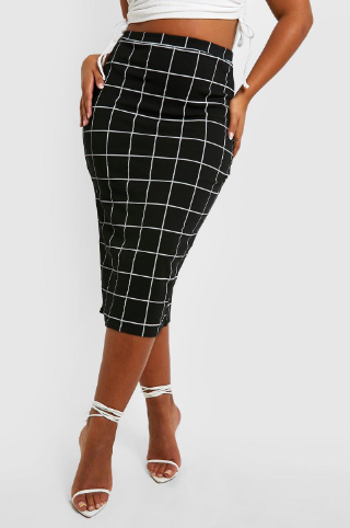 Flannel Plaid Midi Skirt