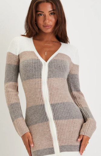 Striped Button-Up Sweater Dress